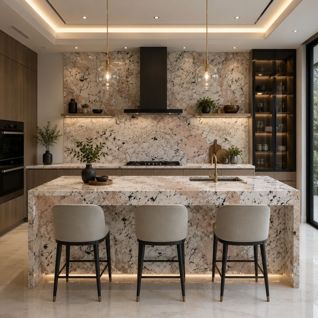 alaska pink granite kitchen